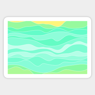 Ocean sunrise, waves in blue and green print Sticker